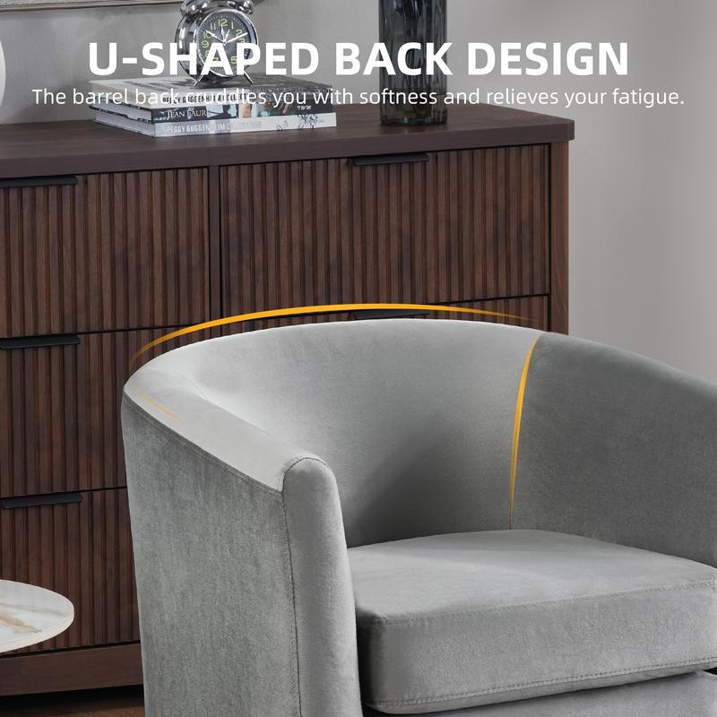 【TikTokShopBlackFriday】Velvet Accent Chair with Ottoman, Modern Barrel Armchair for Living Room Bedroom Office, Comfy Upholstered Lounge Chair with Padded Seat and Armrests, 4 Color Options