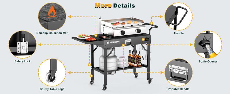 Outdoor Grill Table, Blackstone Griddle Stand, 440lbs Folding Grill Cart, Pizza Oven Table Stand for Onni,Food Prep Table with Wheels for Outdoor BBQ Camp Ninja Woodfire Grill Stand, 31" W x 17" D for Car camping Travel Lock