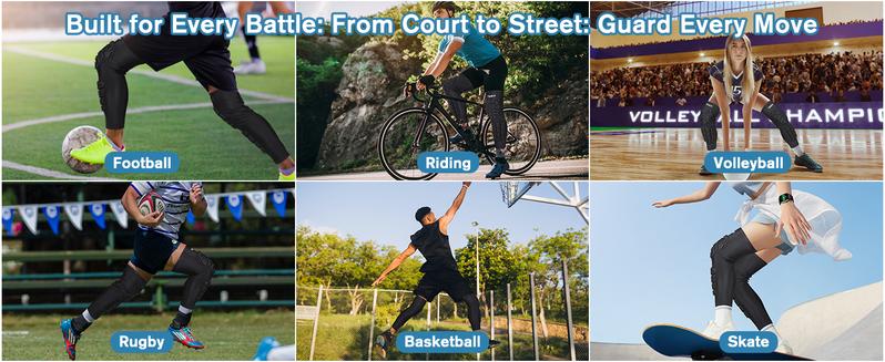 TUOY  Crashproof Knee & Shin Guards with Calf Pads for Football Basketball Volleyball Soccer Baseball Youth Adult 1 Pair Black