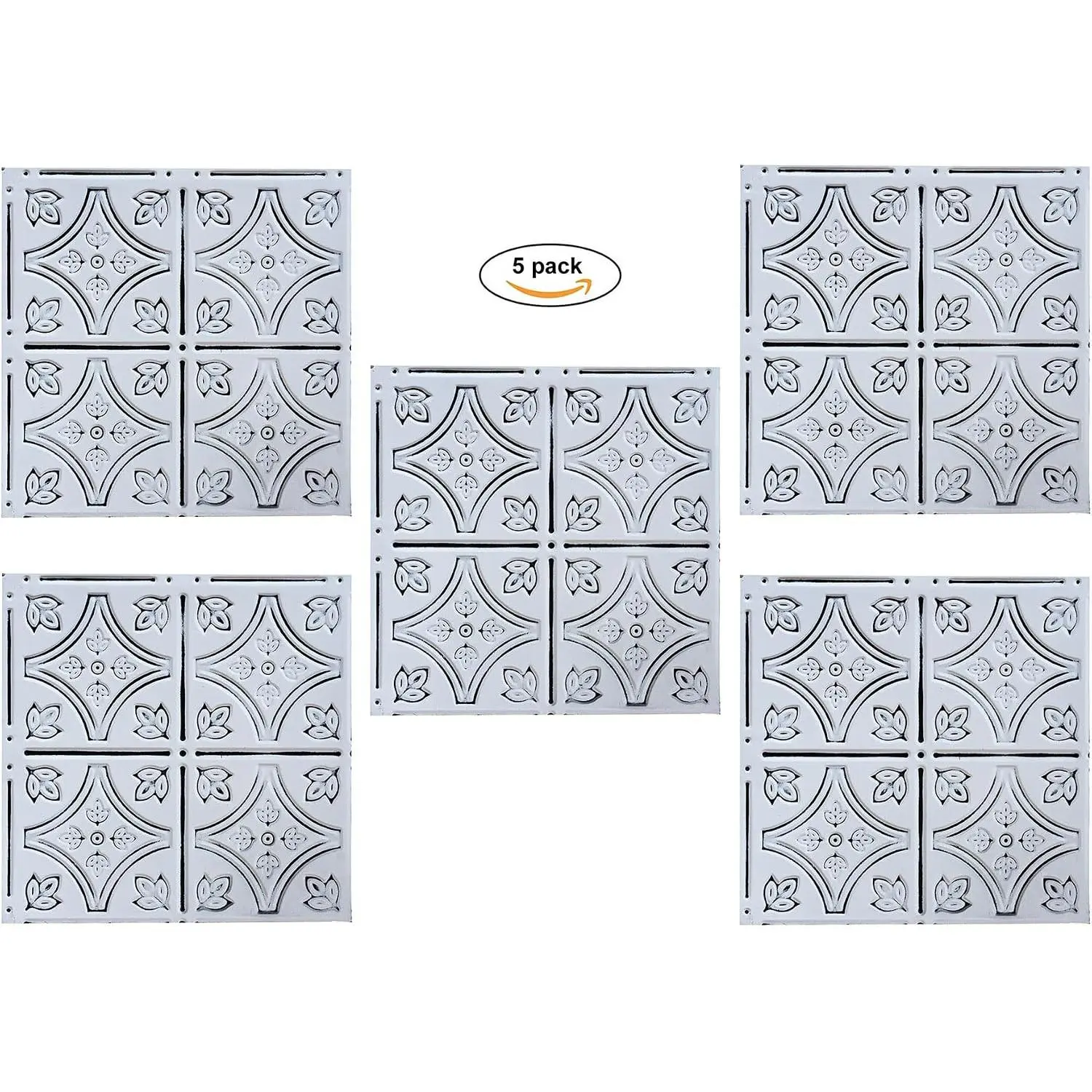 Tin Wall Tiles -Up Ceiling Tiles Stair Riser Kitchen Backsplash - Antique White 12x12 inch Sample, 5 Pack