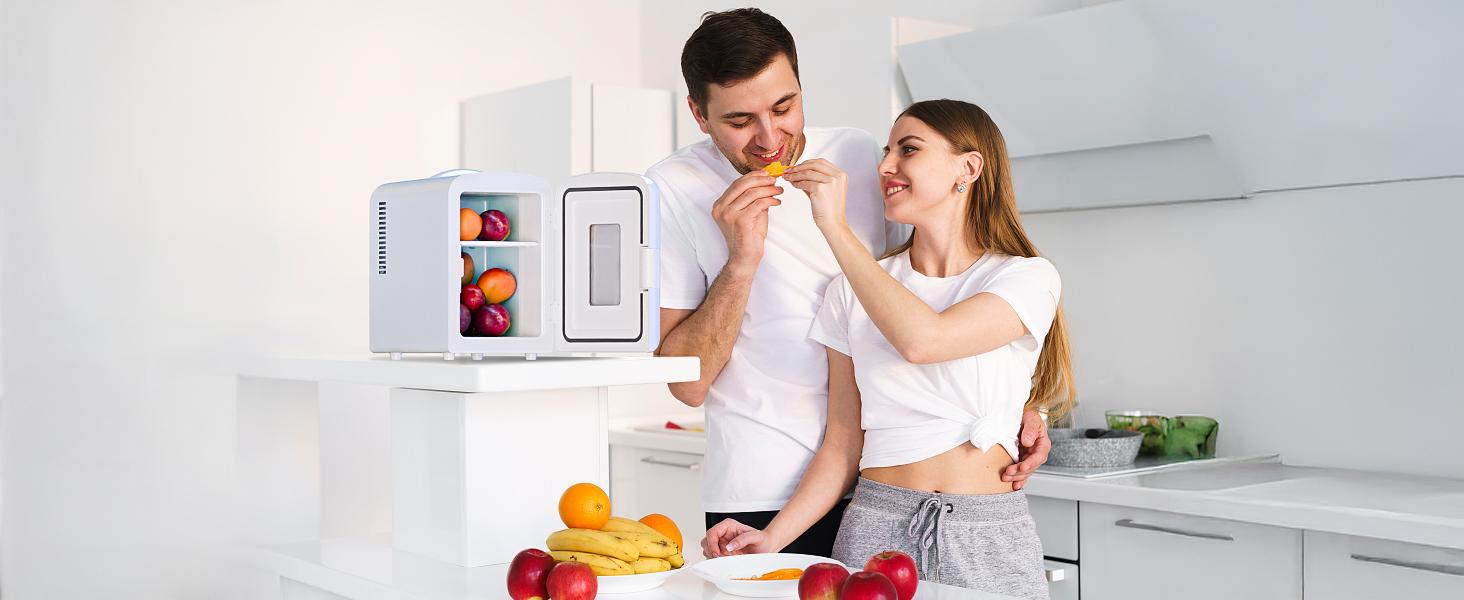 Electactic Mini Compact Refrigerator with Gaming Light, 4L Capacity/6 Cans Portable Mini Fridge, for Bedroom,Car,Office and Dorm, Small Cooler for Cosmetics, Beverage and Food, White