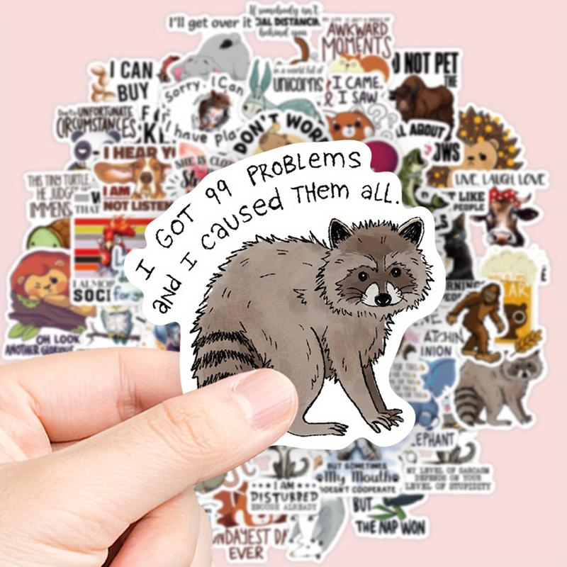50 Humorous Animal Stickers with Funny Quotes and Expressions, Waterproof Coating, Sticker Decals, Perfect for Laptops, Phones, Cars, Party Gifts
