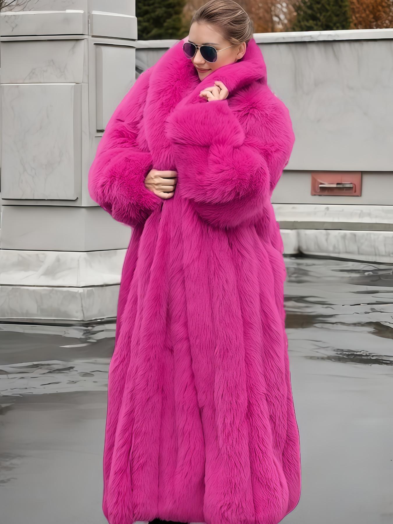 Women's Faux Fur Coat, Comfortable Casual Party Jacket, Fashion Luxury Trendy Fall Winter, Soft Long Sleeve Overcoat with Pockets