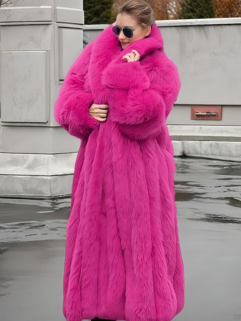 Women's Faux Fur Coat, Soft Long Sleeve Medium Length Coat, Comfortable Casual Party Wear, Luxury Trendy Fall & Winter