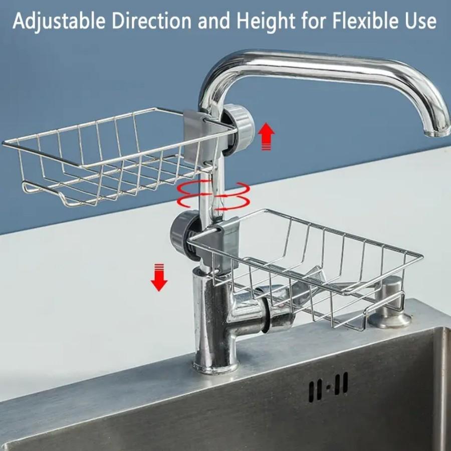 Three-In-One Kitchen Faucet Organizer, Sponge Holder, Dish Brush Rack, Soap Dispenser, Stainless Steel Compact Multi-Functional Storage Sink Box, Durable Storage Rack
