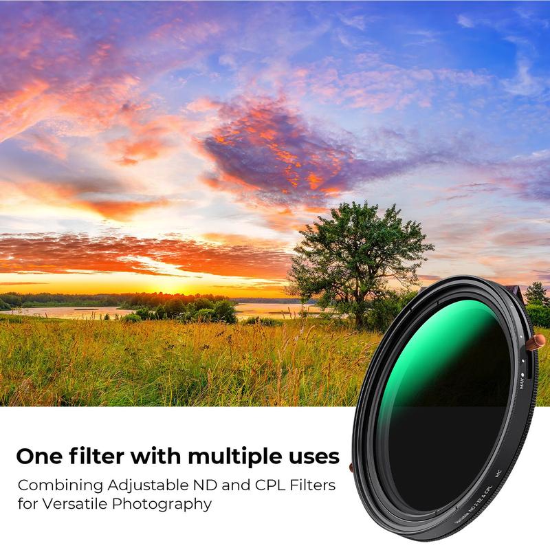 【K&F CONCEPT】 ND2-32 Variable Fader ND Filter and CPL Circular Polarizing Lens Filter in 1 for Camera Lens Waterproof Neutral Density Polarizer Filter (Nano-D Series)