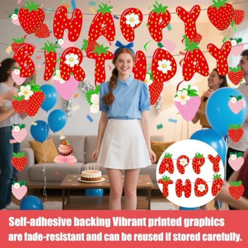 Berry First Birthday Party Decorations Strawberry Theme Banner Hanging Swirls Honeycomb Balls  Complete Set Pink and Red Baby Shower Fruit Party Decor