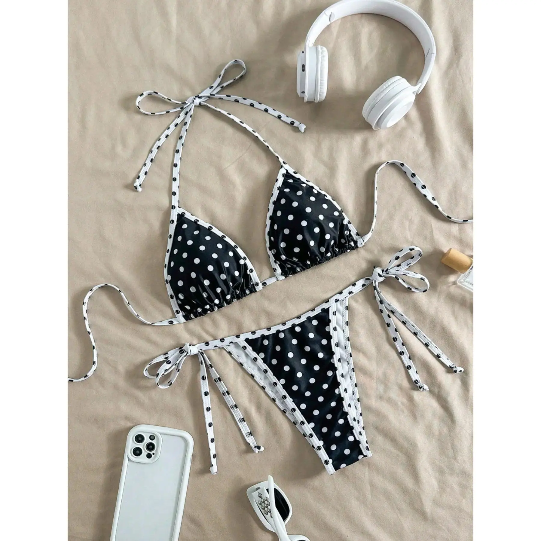 Women's Leopard Print 2-Piece Bikini Set, Green Trim Floral Triangle Swimsuit, Tie Side High Waist Fitted Cut Push Up Beach Swimwear for Summer Vacation