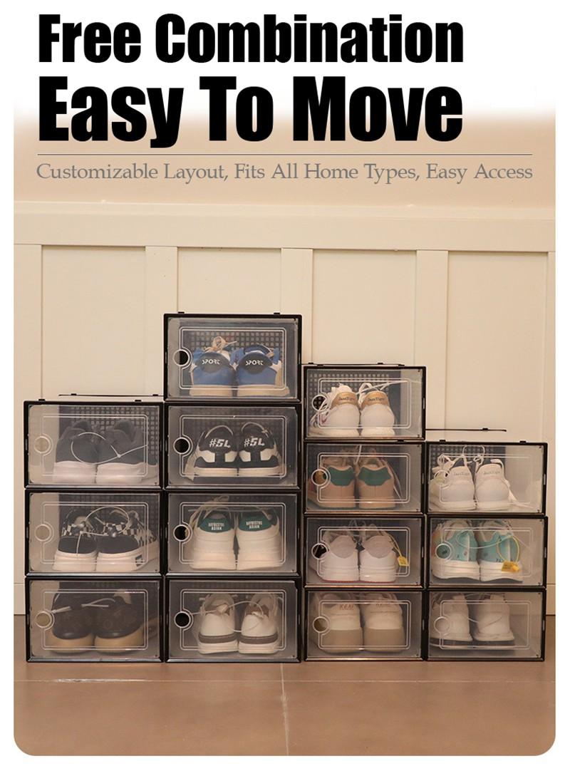 Space-Saving Shoe Storage Box Portable No Assembly Required 2mm Thick Panel Load Bearing 23kg Dustproof Foldable Shoe Container For Bedroom Closet 12/24Pcs