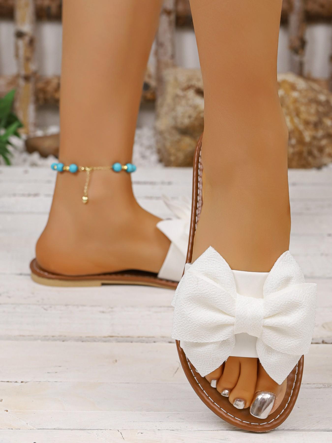 Summer Bow Sandals, Flat Comfortable Beach Slippers, Casual One-Piece Flip Flops, Ideal for Vacation and Coastal Activities