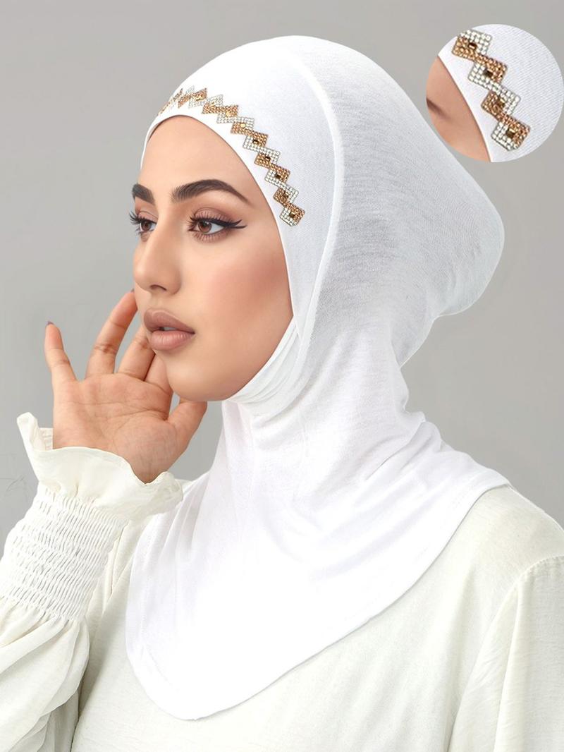 Women's Plain Rhinestone Hijab Cap, Modest Hijab, Lazy Headscarf Wrap, Soft Windproof, Ideal for Daily Prayer and Outdoor Use