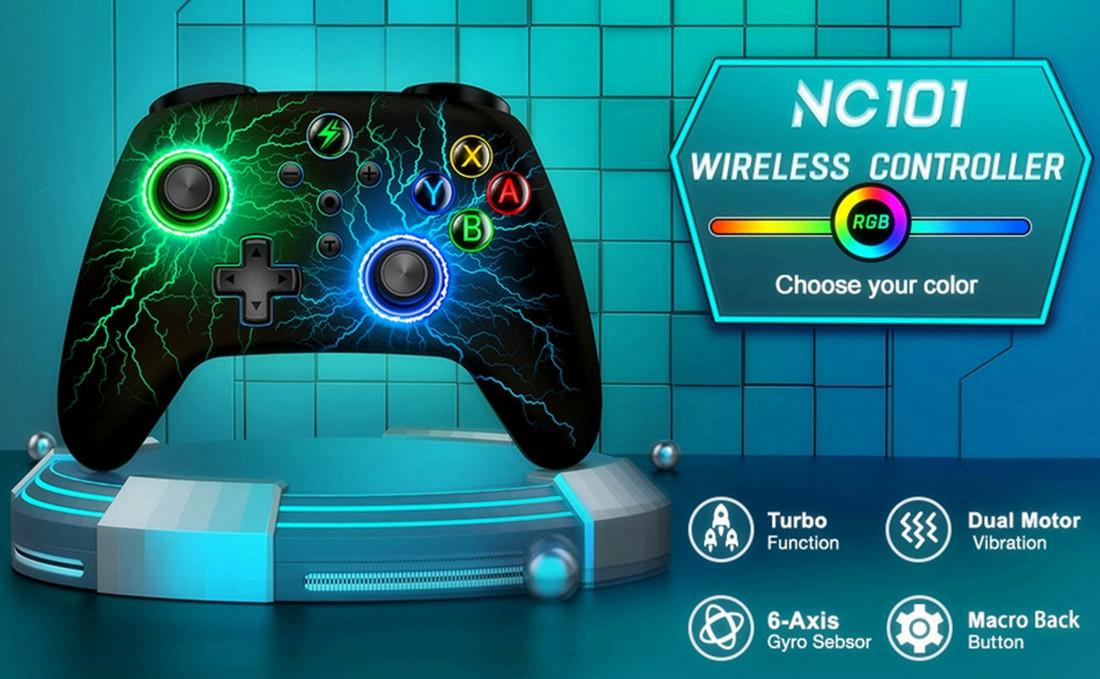 Wireless Switch Pro Controller for Switch Controller/Lite/OLED, LED Wired PC Game Joysticks-Wireless iOS/Android Remote, Switch Accessories Set Controller with Cool LightSkin