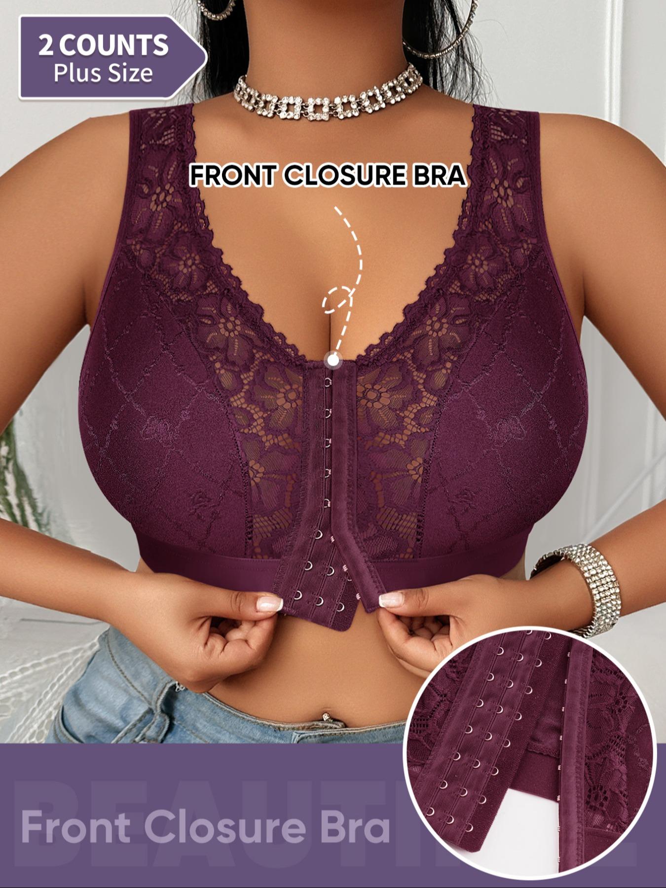 Plus Size Women's Wireless Bra Set, Full Coverage Soft Fabric, Medium Support, Casual Plain Design, Unlined, All Seasons, Supportive Bra