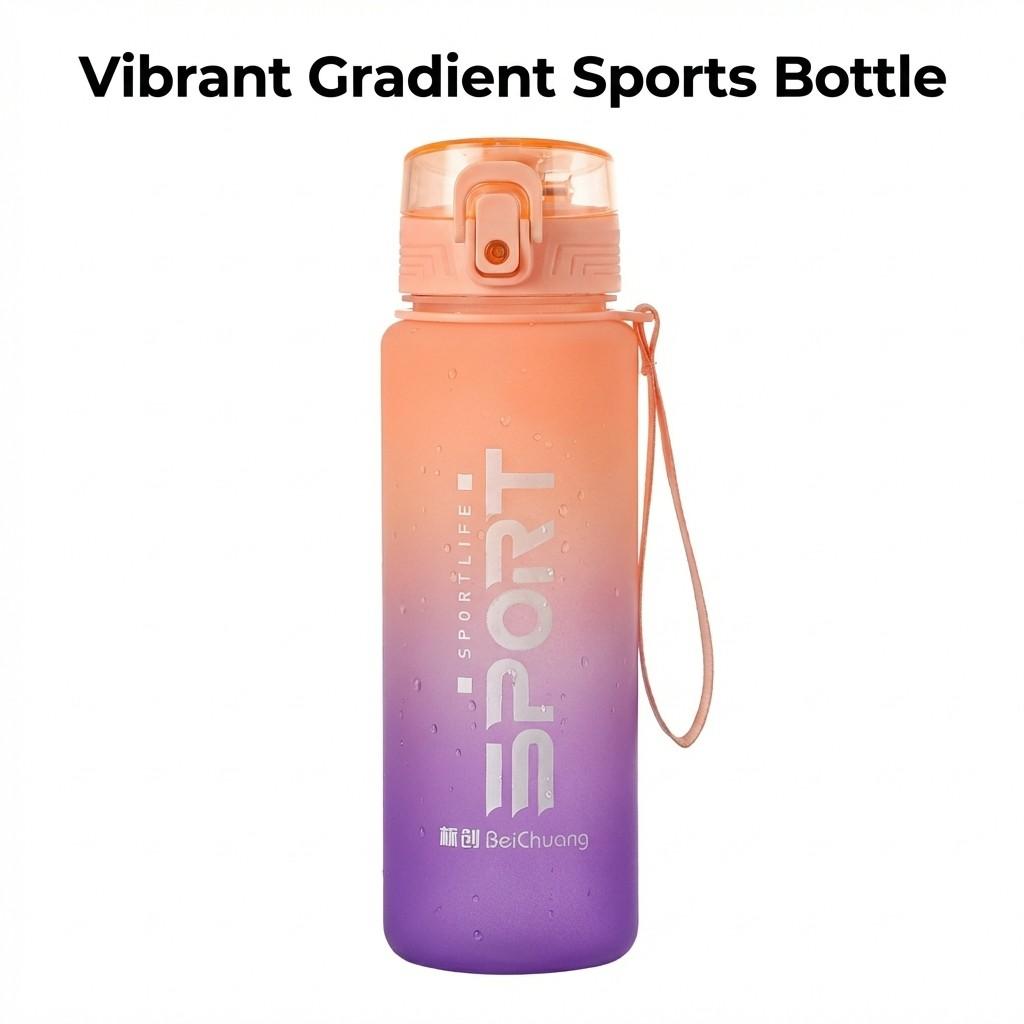 650ML Gradient Sports Water Bottle with Lid, Leak-Proof Plastic Drink Bottle, Portable Outdoor Fitness Cup for Gym, Travel, Coffee, Tea, Juice
