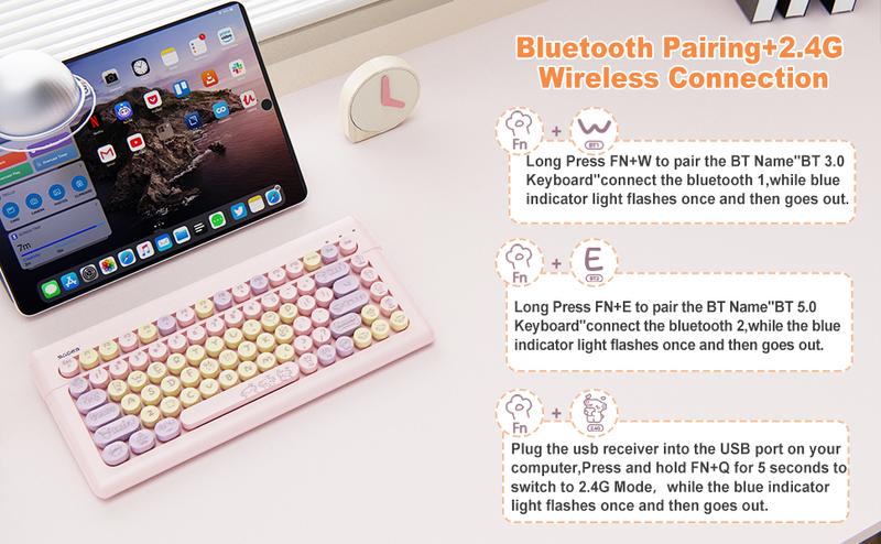 Wireless Bluetooth Keyboard for Mac, iPad, iPhone, PC, and Android—Connect Up to 3 Devices, Portable 84-Key Retro Typewriter Style, Light Blue