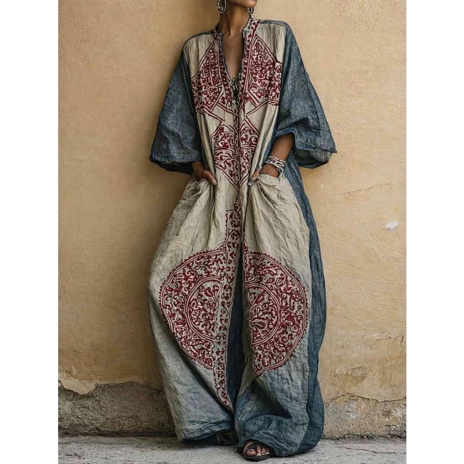 Ethnic Boho romper for Women, Loose Geometric Print Deep V Neck Wide Leg Jumpsuit with Pockets, Vintage Casual Vacation Overalls for Summer, Beach, Resort, Travel and Daily Wear