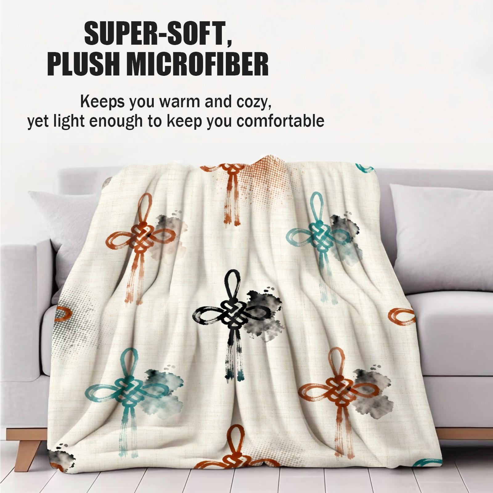 1 Piece Chinese Knot Watercolor Single-Sided Print Flannel Blanket, HD Digital Single-Sided Printed Ultra Soft Plush Blanket, Warm and Cozy Multipurpose Blanket for Sofa, Bed and Travel, Ideal All-Season Gift Blanket