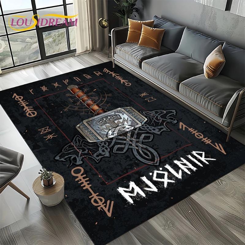 Valkyrie Viking Axe Flannel Area Rug - Norse Rune Mythology Print Soft Mat for Living Room & Game Room, Non-Slip Warrior Home Decor #ValkyrieRug #VikingAxeMat #NorseMythologyDecor #RuneCarpet #NonSlipFlannelRug