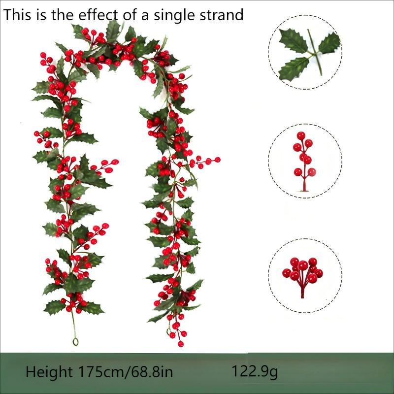 Artificial Christmas Wreath with Ivy & Holly Berries, Red Berry & Foliage Wreath for Fireplace, Staircase & Shelf, Indoor & Outdoor Decor for Christmas, New Year & Wedding, Battery-Free, Easy to Hang & Washable