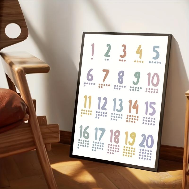 1 Piece Frameless Soft Color Series Numbers 1-20 Dot Matrix Pattern Canvas Poster - Modern Math Learning Wall Art, Suitable for Teenagers' Rooms, Home and Classroom Decoration - Durable Vertical Hanging Painting for Indoor and Outdoor Use, Artistic Number