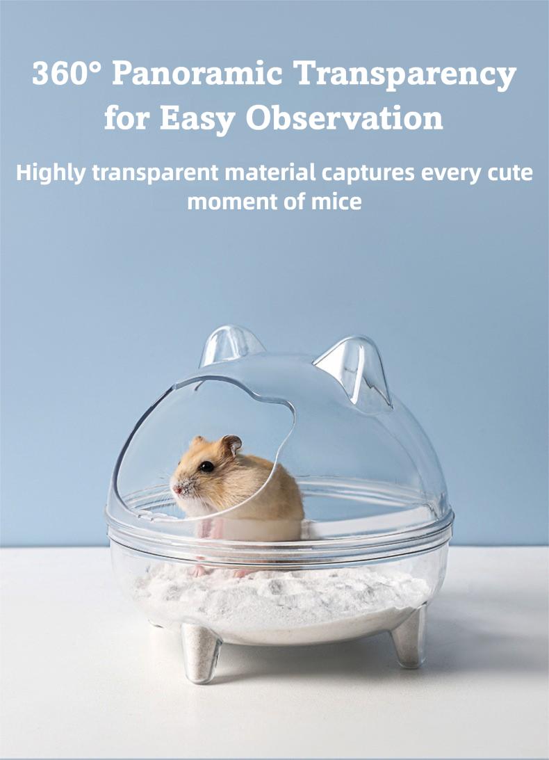 Small Pet Bathhouse - Transparent, Splash-Proof Bathing Container for Hamsters, Syrian Hamsters, Chinchillas, and Other Small Animals (Includes Bath Sand)