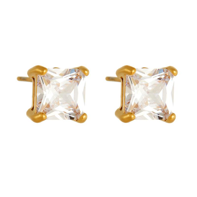 Stainless Steel Vacuum Plated 18K Zirconia Square Stud Earrings Small Sugar Cube Earrings Hypoallergenic Fashion Jewelry