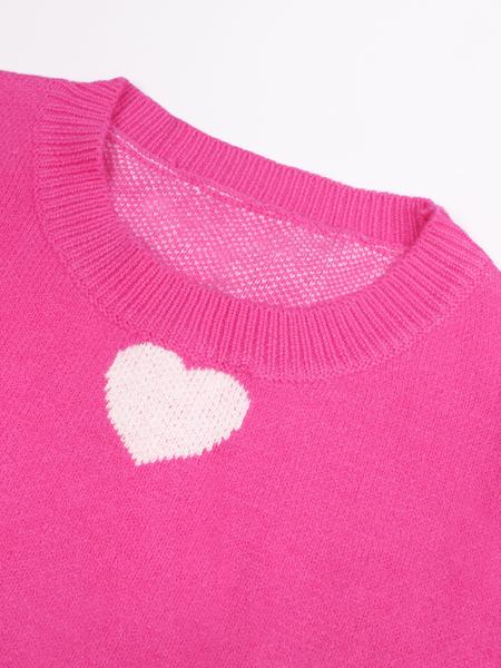 Women's Heart Print Round Neck Sweater, Casual Long Sleeve Crew Neck Jumper, Women's Knitwear For Daily Wear, Womenswear, Tops