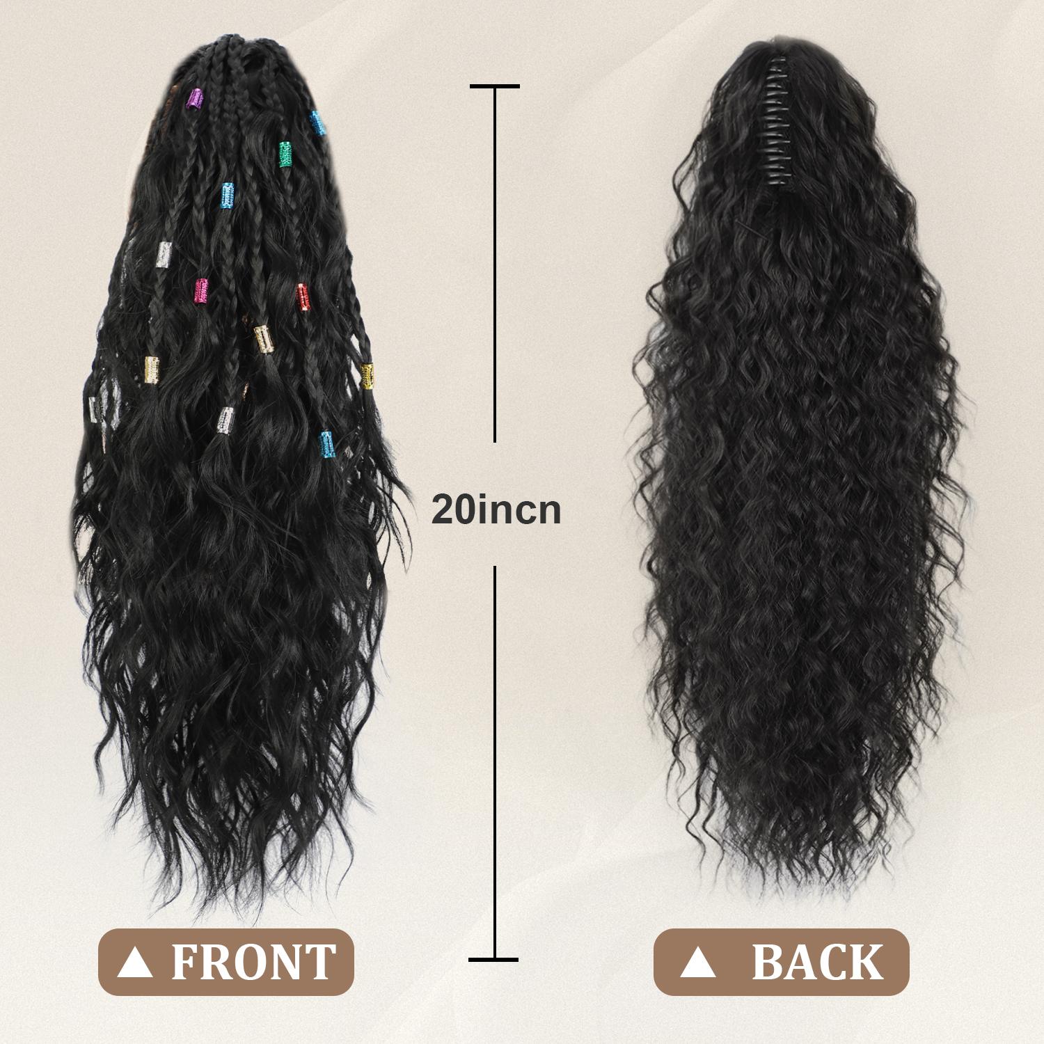 Summervibes Braids Ponytail Extension Claw with Braids 20" Curly Pony Tail Clip in Hair Extensions Fluffy Natural Looking Synthetic Hairpiece for Women