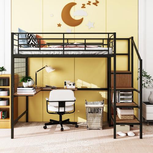 Bellemave Twin Full Size Metal Loft Bed with Desk and Metal Grid Stylish Metal Frame Bed with Lateral Storage Ladder and Wardrobe Black Loftbed Dorm Modern Style Space Saving Versatile Furniture Bellemave Twin Full Size Metal Loft Bed with Desk and Metal Grid Stylish Metal Frame Bed with Lateral Storage Ladder and Wardrobe Black Loftbed Dorm Modern Style Space Saving Versatile Furniture