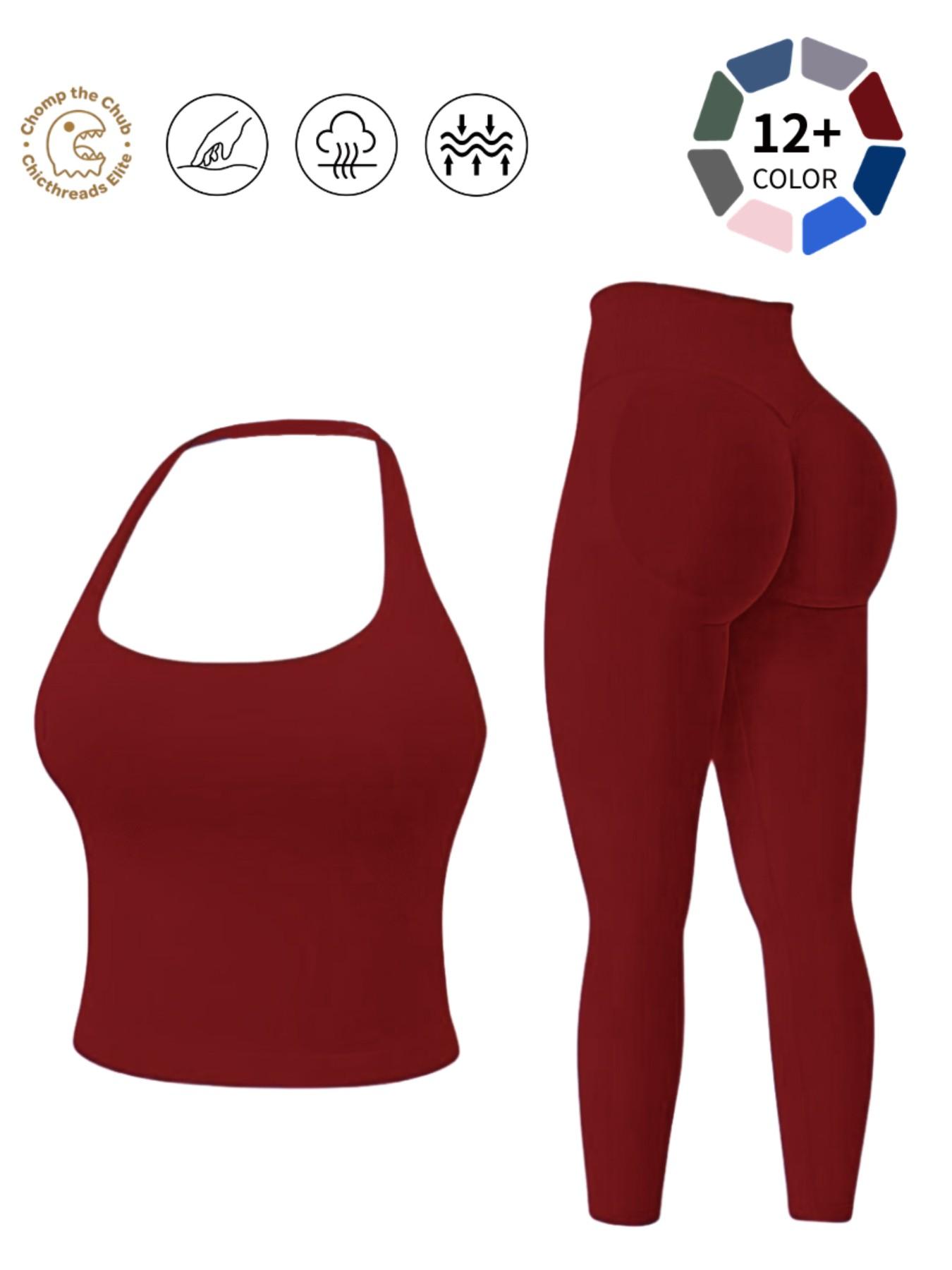 Halter Neck Backless Yoga Set - 12+ Colors, Seamless 2-Piece Workout Outfit with Butt Lifting Leggings, Buttery Soft & Squat-Proof for Gym, Yoga & Everyday Wear, Backless Gym Clothes, Workout Sets, Seamless Sport Clothing