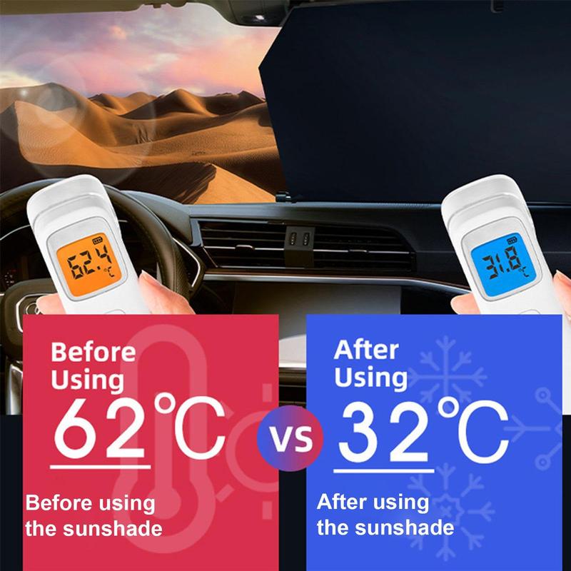 Vehicle Windshield Heat Protection with Retractable Sun Visor and Multi-Function Bracket Shield for UV Blocking - Car Accessories Windscreen Shade Cover Collapsible Window Sunshade