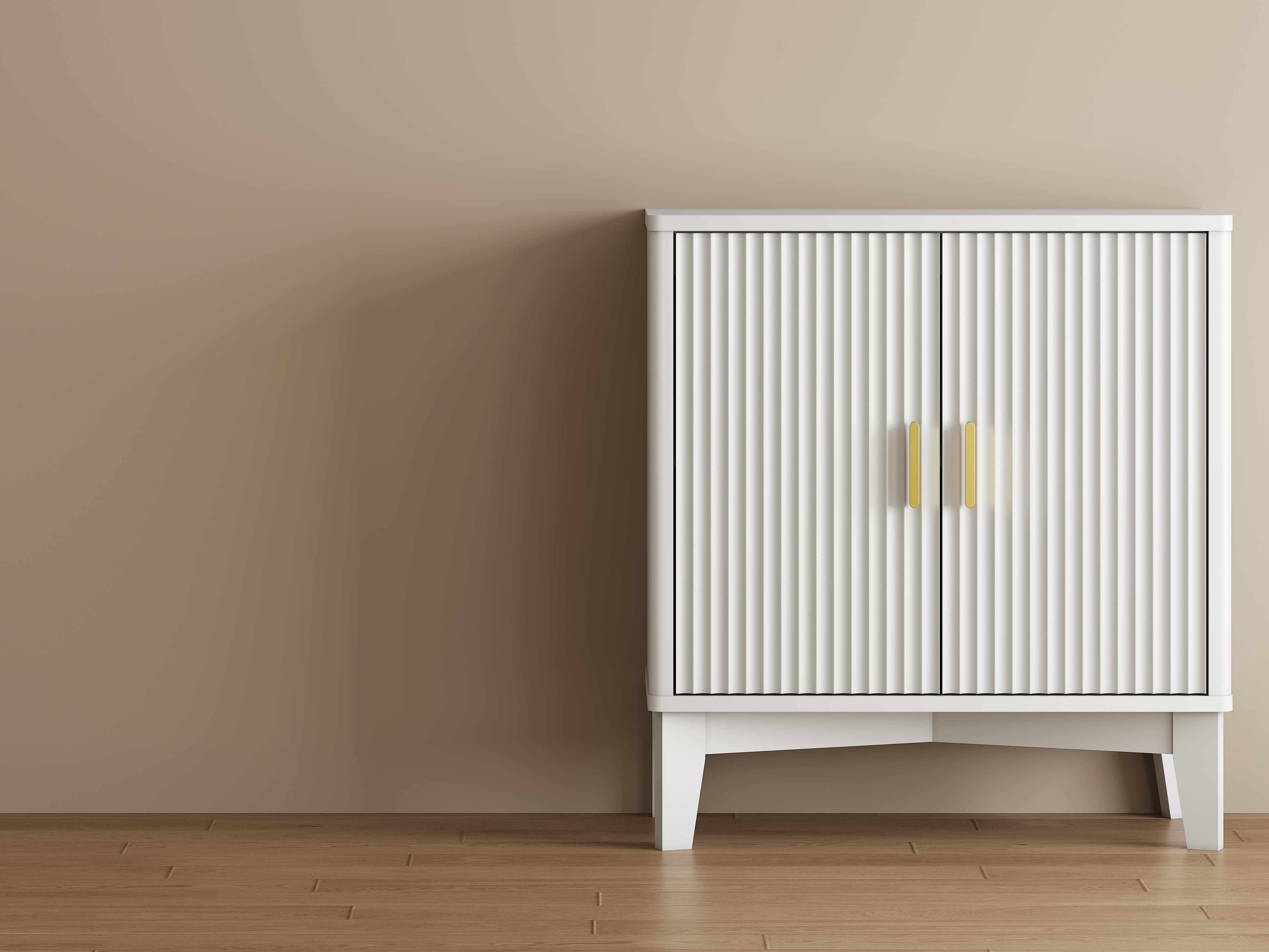 Storage Cabinet with Doors and Adjustable Shelf, Modern Fluted Sideboard Buffet Cabinet, Freestanding Coffee Bar for Kitchen, Pantry, Entryway, Living Room