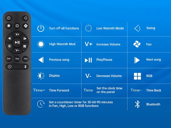 Electric Space Heater for Bedroom 1500W, 120° Vertical Oscillation, Adjustable Thermostat, Remote Control, 24H Timer, Easy-Mount Heater for Indoor Use, Works with Alexa,listen to music Ambient Light，Smart