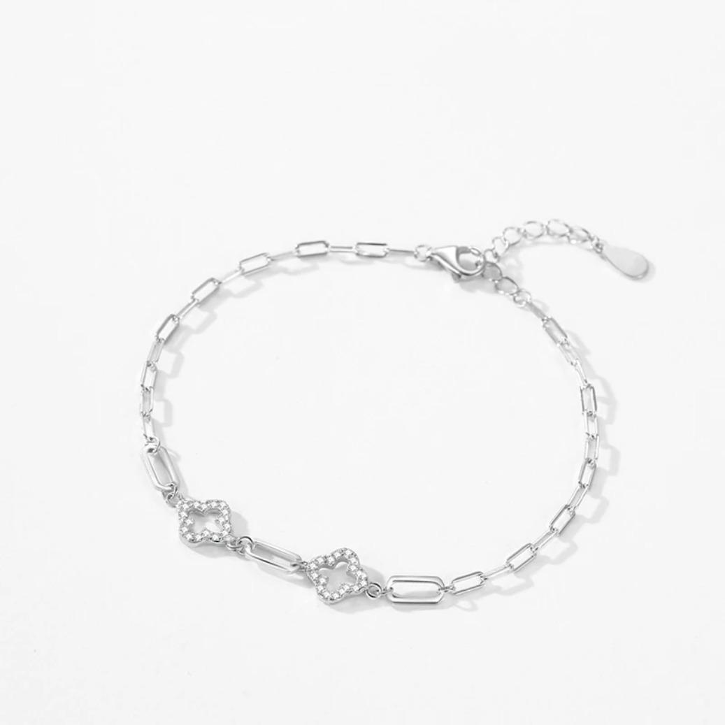 925 Sterling Silver Lucky Grass Charm Bracelet for Women Cubic Zirconia Adjustable Classic Wedding Jewelry