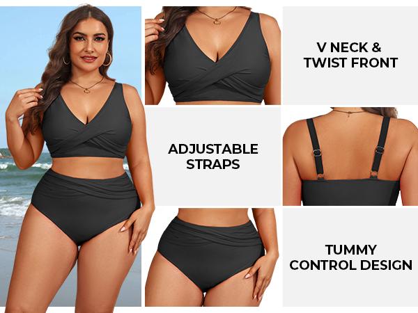 Tempt Me Plus Size Two Piece Bikini - Women High Waisted Swimsuits Bathing Suit Swimwear