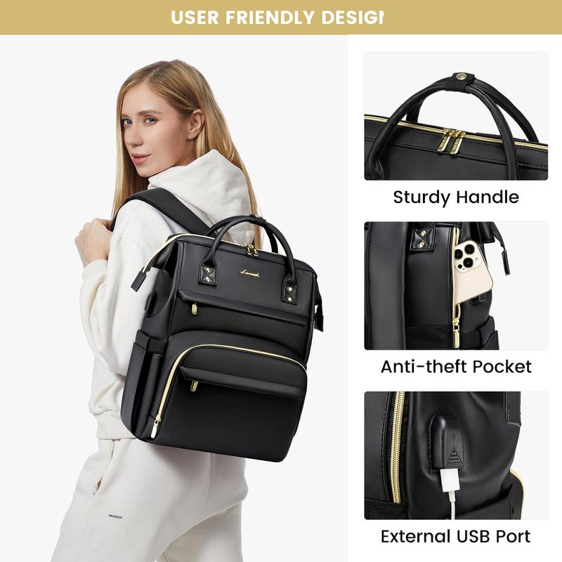 【Valentine's Day Gift】LOVEVOOK Vegan Leather Laptop Backpack with USB Port for Women - College,  Business, Work, Teacher, Travel, School Backpack,TikTokShopJumpstartSale