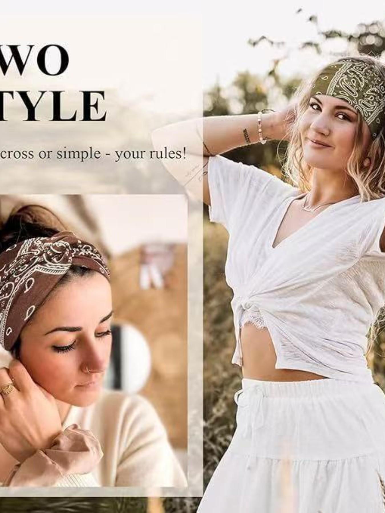 Women's Hairbands 4 Pack, Wide Thin Elastic Boho Dye Knot Headbands, Vintage Style for Sports Yoga Makeup Spa, Fashion Accessories