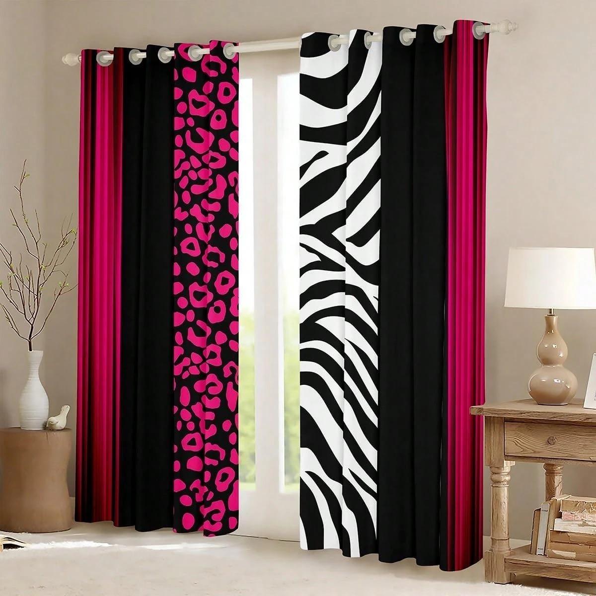 2-piece fashionable multi-color leopard stripe curtains, with pre-drilled holes, made of semi-transparent polyester fabric, featuring high-definition digital printing. Suitable for window decoration in home living rooms, bedrooms, balconies, kitchens, stu