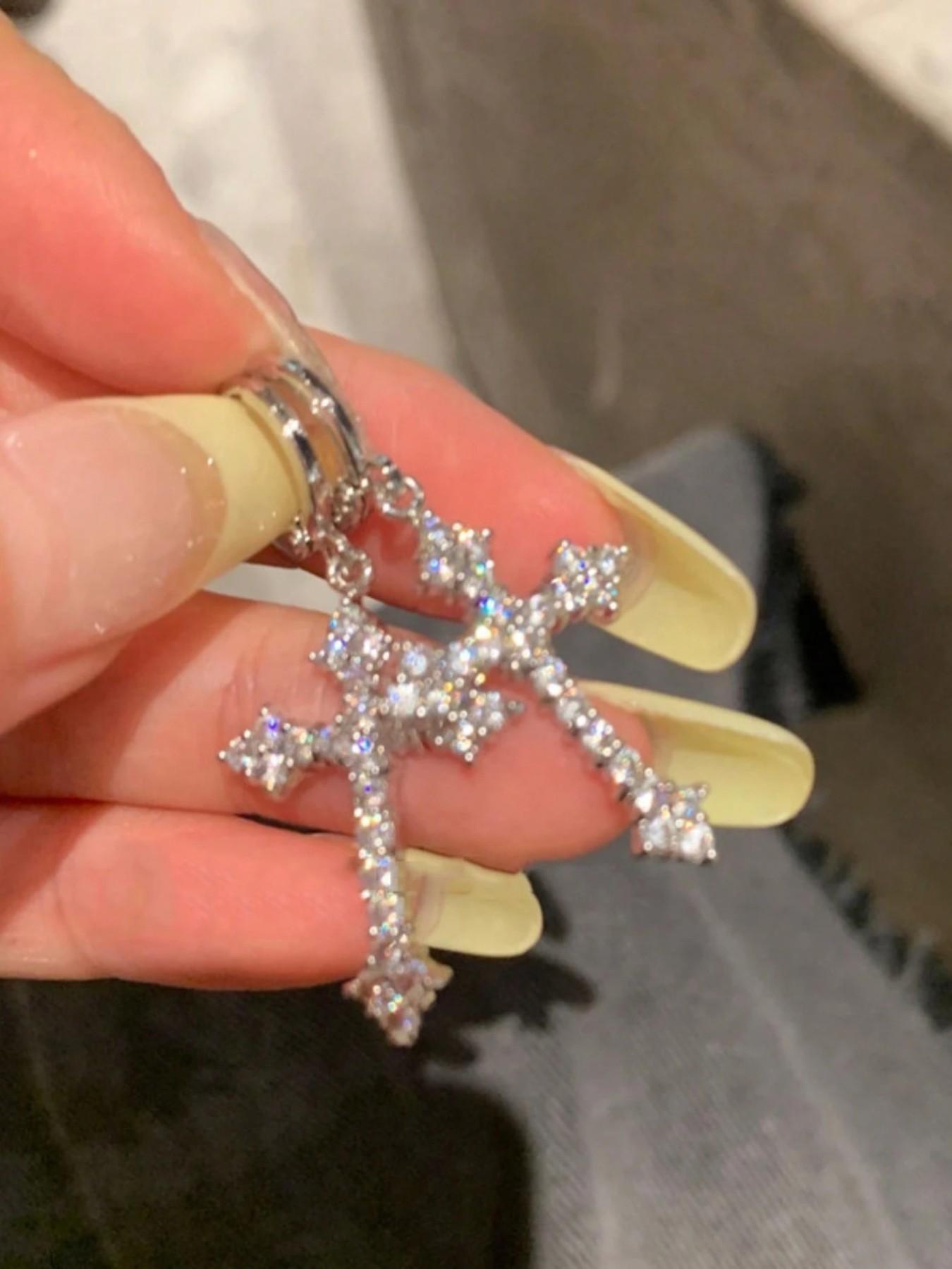 Elegant Rhinestone Cross Pendant Earrings, Unique Women's Party Jewelry, Perfect for Evening Events, Stylish and Eye-Catching Design