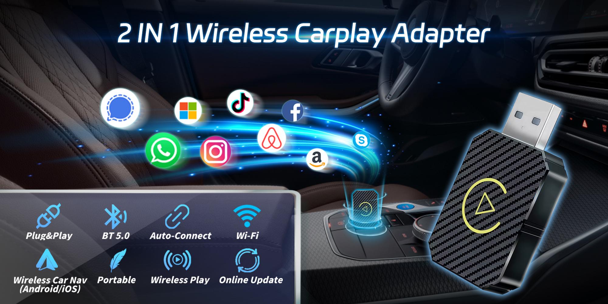 2025 Mini USB Wireless Carplay Adapter,support Apple Carplay & Android Auto,2 in 1,For Android and Apple,Bluetooth 5.0 and Wifi Connection,With USB-C Adapter, for Carplay Dongle Connectivity