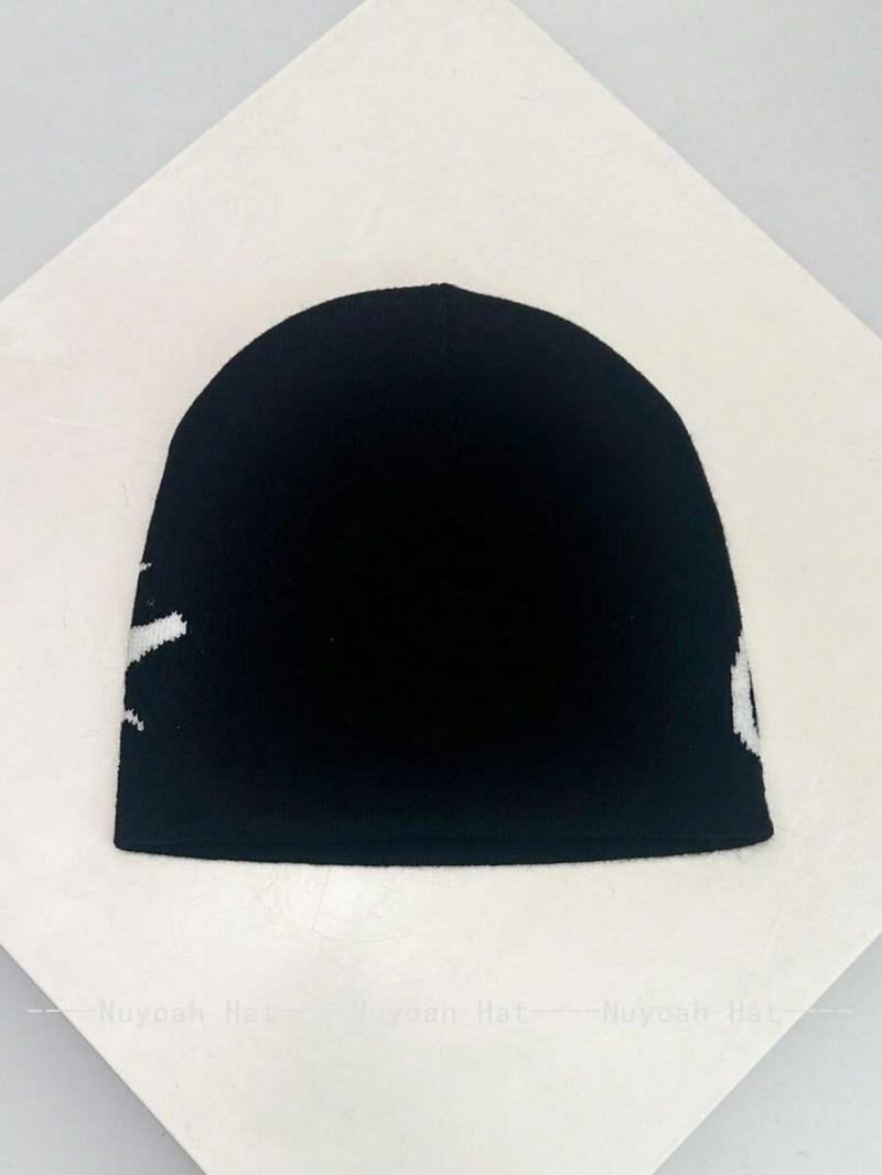 1pc Unisex American Hip Hop Streetwear Jacquard Knitted Beanie Fitted Hat, Warm & For Autumn/Winter Fall Outfit