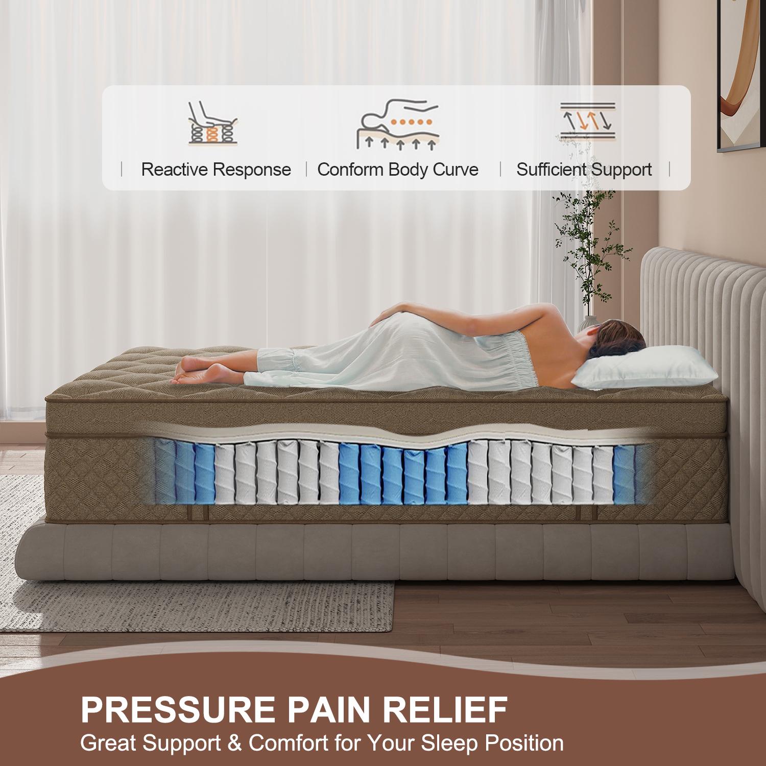 12"14" Twin Full Queen King Size Mattress in a Box Hybrid Spring Memory Foam, Medium Firm Ergonomic Mattress