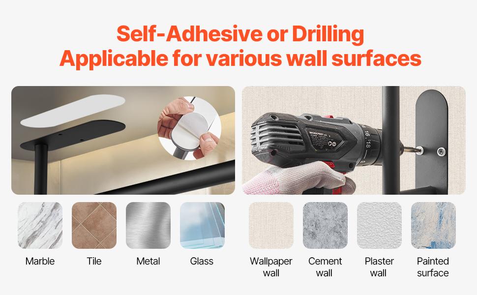 VEVOR Paper Towel Holder Under Cabinet, High-Quality Stainless Steel Paper Towel Holder, Self Adhesive or Drilling Paper Towel Holder Wall Mount for Kitchen, Bathroom, Pantry
