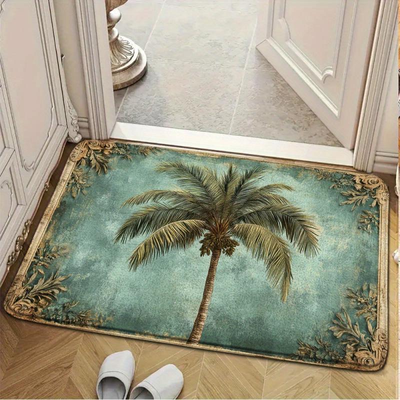 Tropical Retro Palm Tree Bath Mat Teal Background Eco Friendly Skin Friendly Ultra Soft Flannel Floor Rug Premium Non Slip Durable Absorbent Decorative Doormat For Bathroom Bedroom Living Room Kitchen Balcony Entryway Indoor Home Decor set Tropical Retro Palm Tree Bath Mat Teal Background Eco Friendly Skin Friendly Ultra Soft Flannel Floor Rug Premium Non Slip Durable Absorbent Decorative Doormat For Bathroom Bedroom Living Room Kitchen Balcony Entryway Indoor Home Decor set