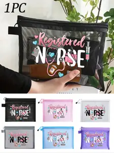 Nylon Mesh Nurse Theme Makeup Bag, Portable Multi-Purpose Cosmetic Pouch, Travel Organizer, Doctor and Nurse Gift, Skincare Bag, Travel Cosmetic Bags