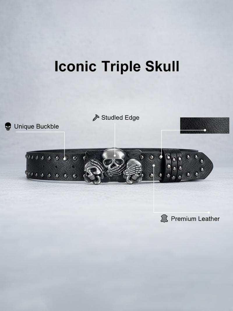 Unisex Skull Head Design Belt, Unique Style Leather Waistband, Fashion Personalized Clothing Accessory, Men and Women Belts, Trendy Exquisite Belt