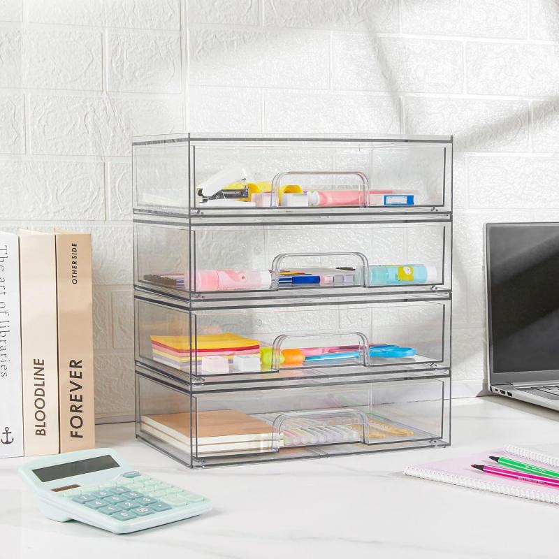 1Pcs Clear Stackable Plastic Storage Box Multi Grid Office Supplies Notebook Stationery Organizer Durable Space Saving Home Desk Shelf Modern Transparent Design Easy View Desktop Drawer Storage Desk Tidy Work Organizer