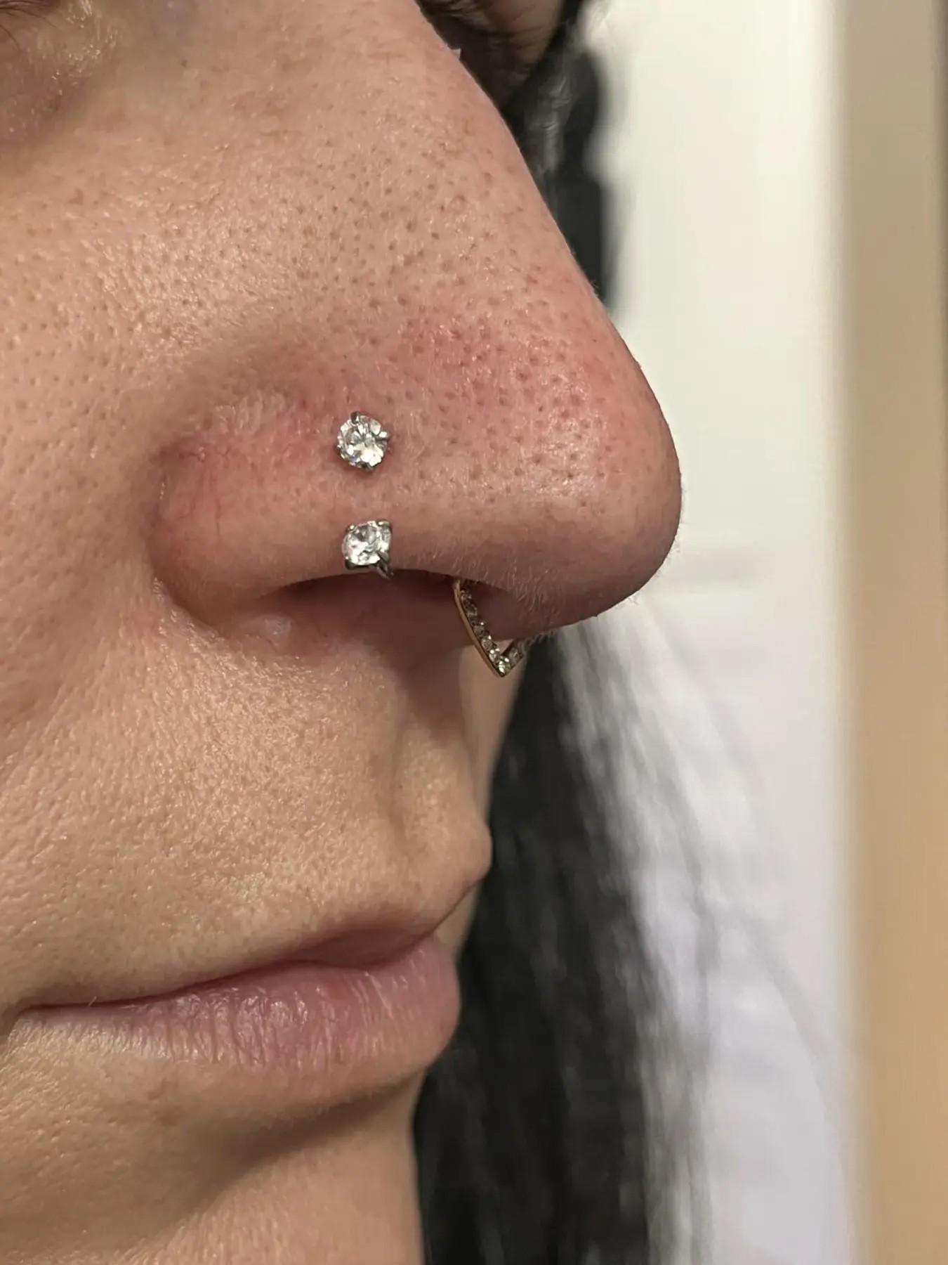 Cute Horseshoe Nose Ring, Gold Silver Nose Rings Hoops with Double CZ Gems, Hypoallergenic Septum Ring for Women Men, Small Cartilage Helix Tragus Daith Labret Piercing Jewelry 20G/18G 8mm Helix Pierced Ring