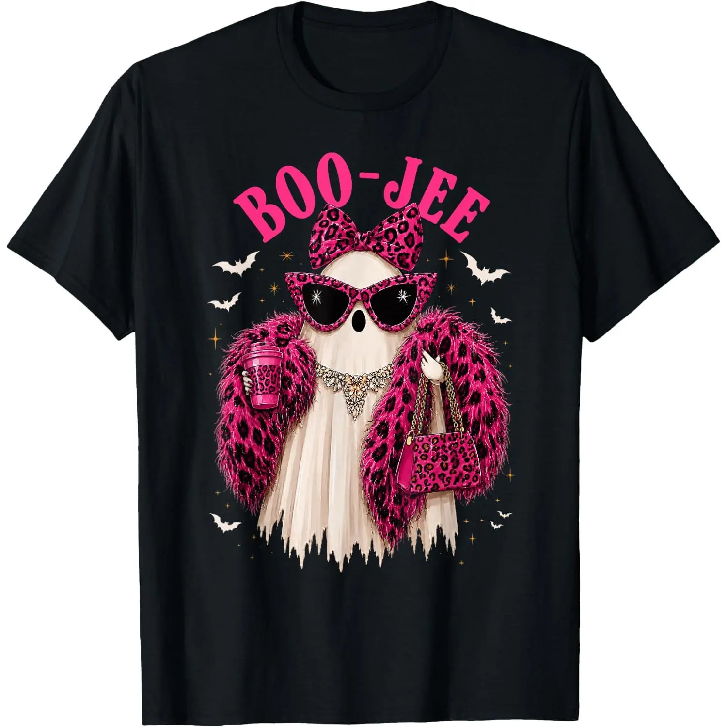 Halloween T-shirts, ChristmasHalloween Boo JEE Pink Leopard Ghost Costume Women Girl