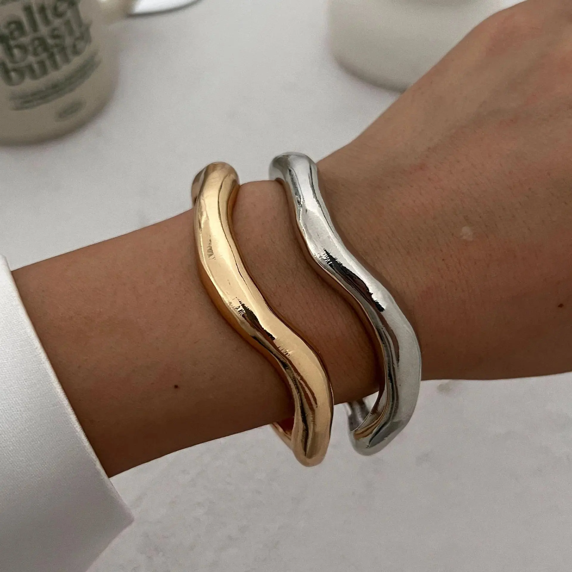 Vintage Irregular Wide Cuff Bangles For Women Hip Hop Punk Gold Silver Color Geometric Metal Bracelets Fashion Jewelry Gift 2025